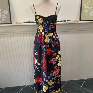 Band of Gypsys Floral Midi Dress Smocked Back Pockets Boho Festival Med